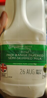 Free range filtered semi skimmed milk